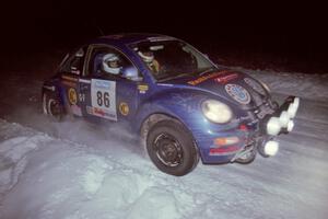 The Mike Halley / Kala Rounds VW New Beetle drifts through the first corner of the evening running of the ranch stage.