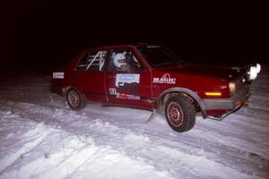 The Matt Bushore / Andy Bushore VW Jetta drifts through the first corner of the evening running of the ranch stage.