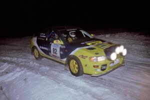 The Joan Hoskinson / Jeff Secor Subaru Impreza 2.5RS drifts through the first corner of the evening running of the ranch stage.