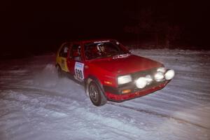 The Carl Seidel / Eric Iverson VW Golf drifts through the first corner of the evening running of the ranch stage.