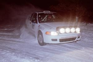 The Matt Johnston / Alex Kihurani Honda Civic drifts through the first corner of the evening running of the ranch stage.