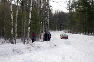 Cary Kendall / Scott Friberg Eagle Talon rockets past a few spectators on the first stage of day two of the rally.