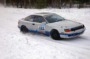 Eric Langbein / Jeremy Wimpey Toyota All-Trac flies into a left-hander on the first stage of day two.