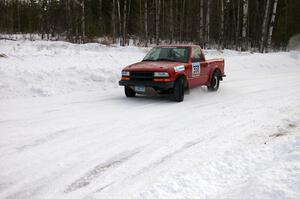 Jim Cox / Mark Larson Chevy S-10 at a left-hander on the first stage of day two.