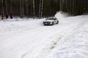 The tail of the Greg Woodside / Tom Woodside Dodge Shadow clips a bank before setting up for a right-hander.