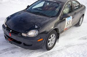Don Jankowski / Ken Nowak Dodge Neon ACR hugs the inside bank on the first stage of day two.
