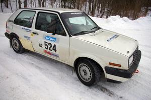 Art Burmeister / Kent Gardam VW Golf hugs the inside of a bank on day two of the rally.