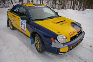 Wojtek Okula / Adam Pelc Subaru WRX hugs the inside bank of a right-hander on day two.