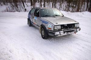 Russ Rosendale / Pete Oppelt VW Golf at a sharp 90-right on day two of the rally.