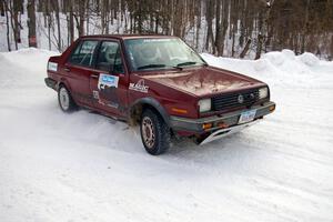 Matt Bushore / Andy Bushore VW Jetta at a 90-right on day two of the rally.