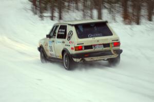 Brett Fairbanks / Chris Greenhouse VW Rabbit at speed on a late afternoon stage.
