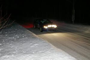 William Bacon / Peter Watt	 at speed at the flying finish of the penultimate stage in their Subaru WRX STi.