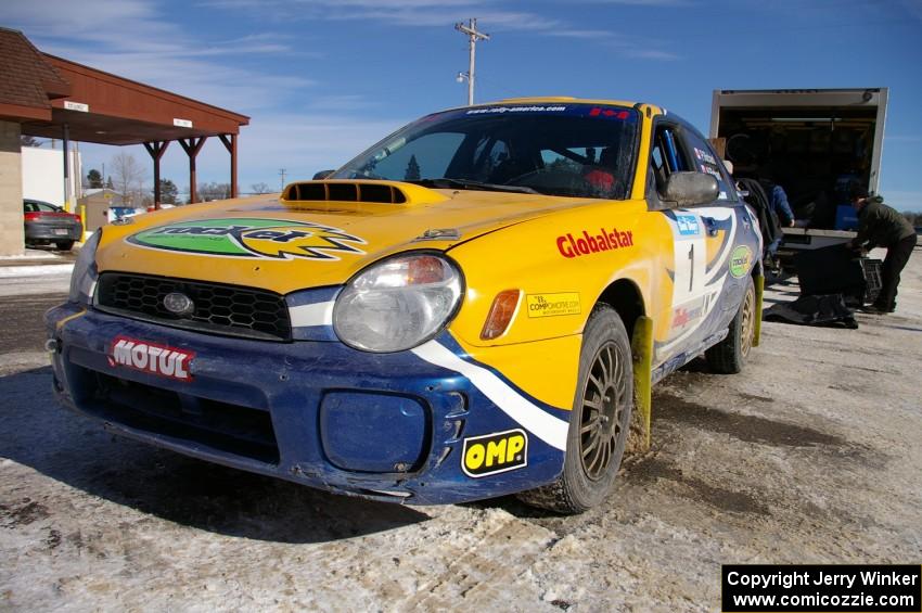 Pat Richard / Nathalie Richard Subaru WRX STi prepare for the start of the event.