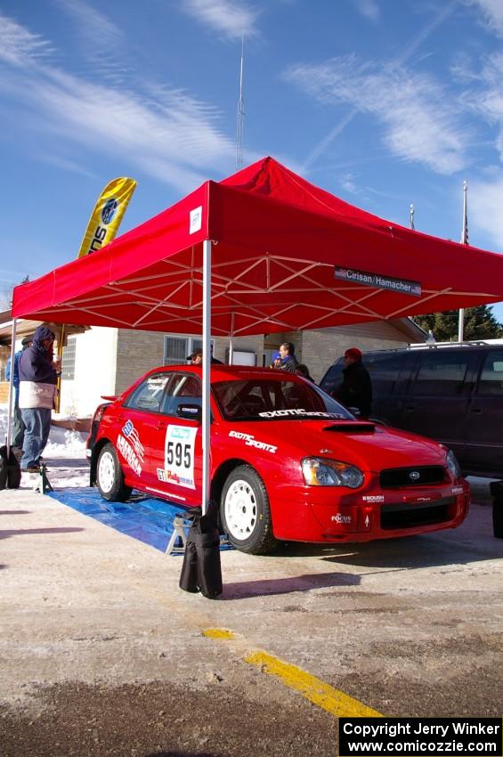 John Cirisan / Josh Hamacher display their new Subaru WRX at Lewiston prior to the start of the rally.