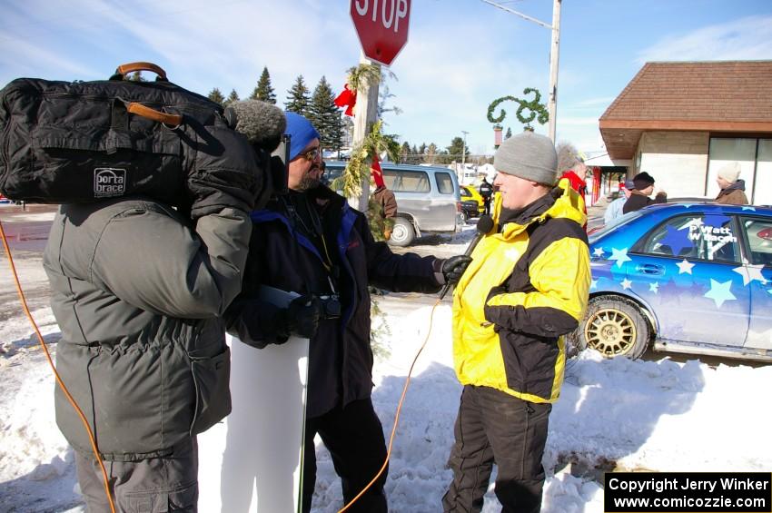 William Bacon is interviewed by the Speed Channel crew in Lewiston before the rally.