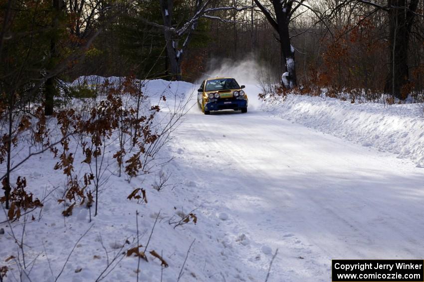 Pat Richard / Nathalie Richard Subaru WRX STi at speed on SS1.