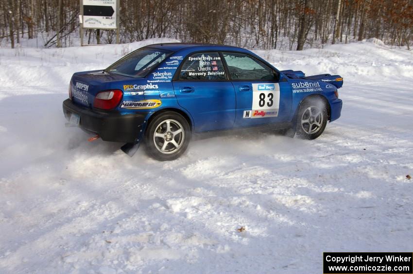 Mark Utecht / Rob Bohn	Subaru WRX exits a right-hander on SS1 of the rally.