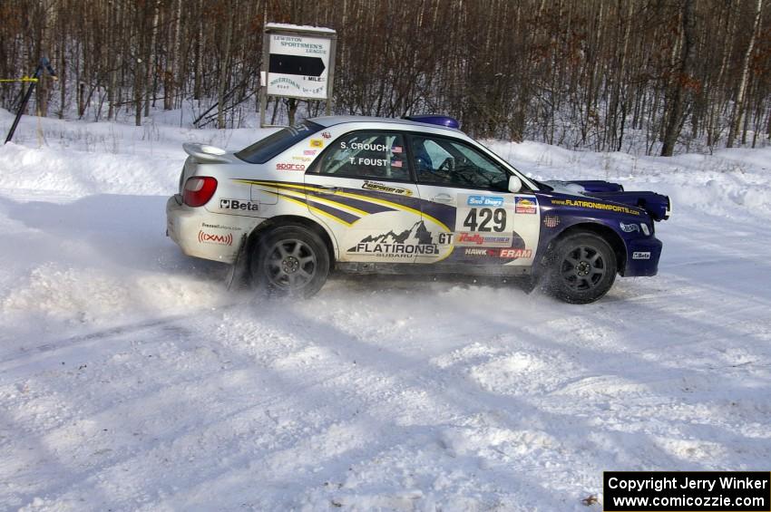 Tanner Foust / Scott Crouch Subaru WRX exits a right-hander on SS1 of the event.