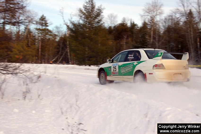 Seamus Burke / Jason Gillespie Mitsubishi Lancer Evo 8 blast down the first straight on the ranch stage.