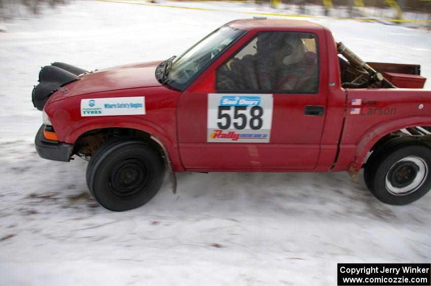 Jim Cox / Mark Larson Chevy S-10 powers out of a left-hander on the ranch stage on day one.