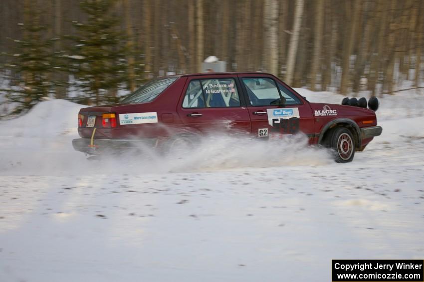 Matt Bushore / Andy Bushore VW Jetta at a 90-left on the ranch stage.