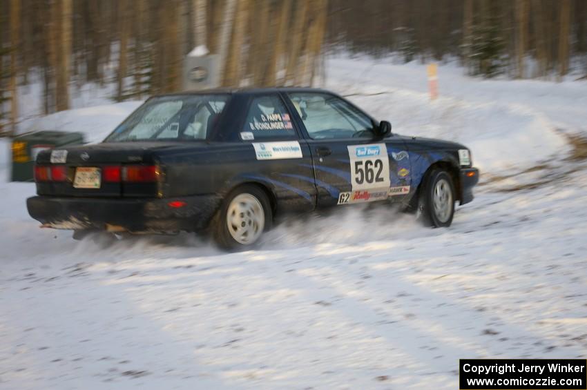 Brian Dondlinger / Dave Parps drift through a left-hander on the ranch stage in their Nissan Sentra SE-R.