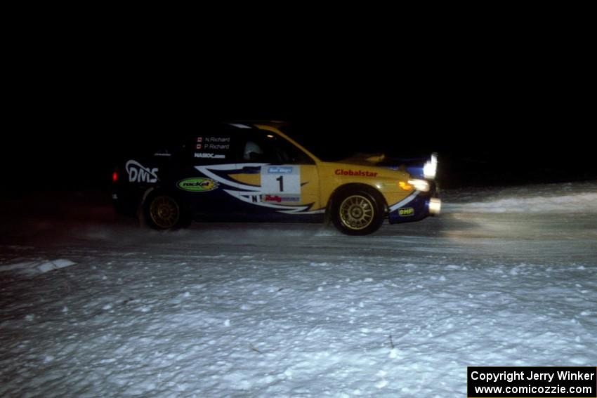Pat Richard / Nathalie Richard at speed down a straight in their Subaru WRX STi on the second running of the ranch stage.