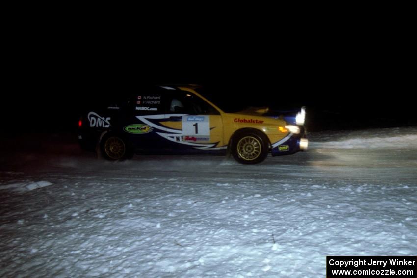 Pat Richard / Nathalie Richard at speed down a straight in their Subaru WRX STi on the second running of the ranch stage.