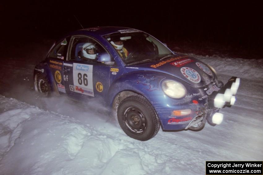 The Mike Halley / Kala Rounds VW New Beetle drifts through the first corner of the evening running of the ranch stage.