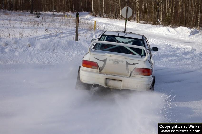 Matt Iorio / Ole Holter Subaru Impreza nail a 90-left perfectly on the first stage of day two.