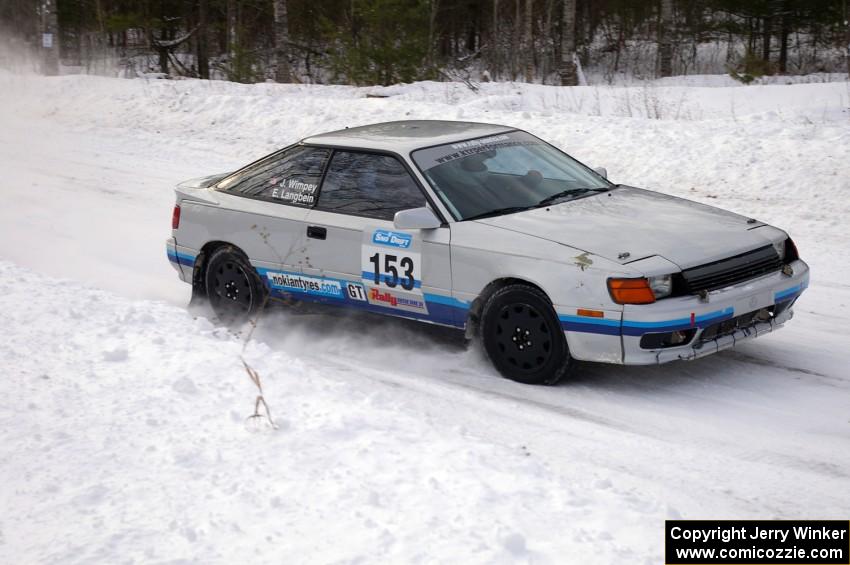 Eric Langbein / Jeremy Wimpey Toyota All-Trac flies into a left-hander on the first stage of day two.