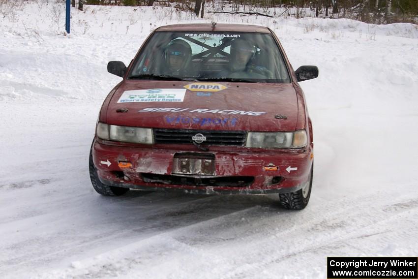 Jake Himes / Matt Himes	Nissan Sentra SE-R flies through a left-hander on the first stage of day two.