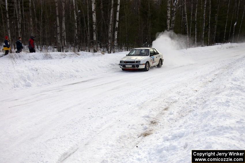 The tail of the Greg Woodside / Tom Woodside Dodge Shadow clips a bank before setting up for a right-hander.