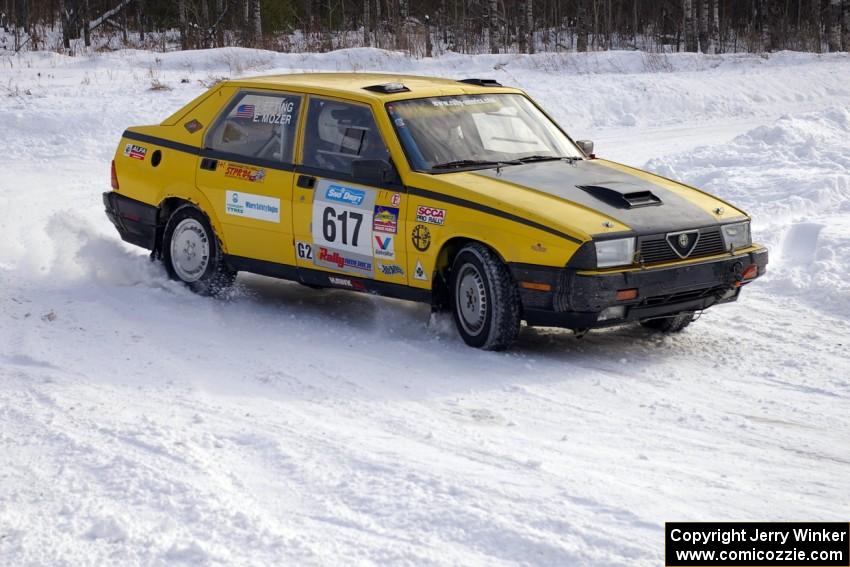Eric Mozer / Jay Efting Alfa Romeo Milano at a 90-left on the first stage of day two.