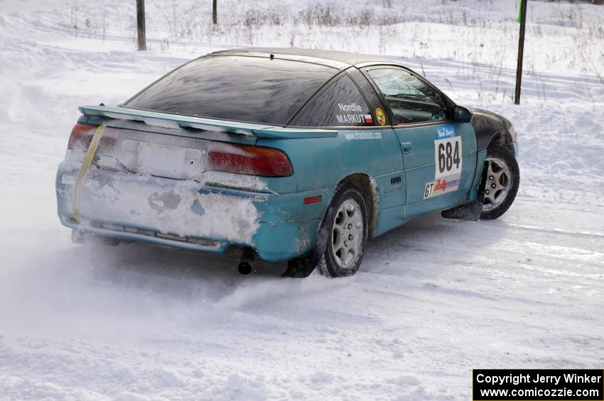 Adam Markut / John Nordlie Eagle Talon come to a stop sideways after clipping a bank on the first stage of day two.