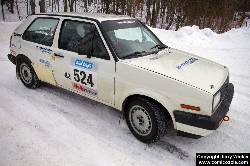 Art Burmeister / Kent Gardam VW Golf hugs the inside of a bank on day two of the rally.