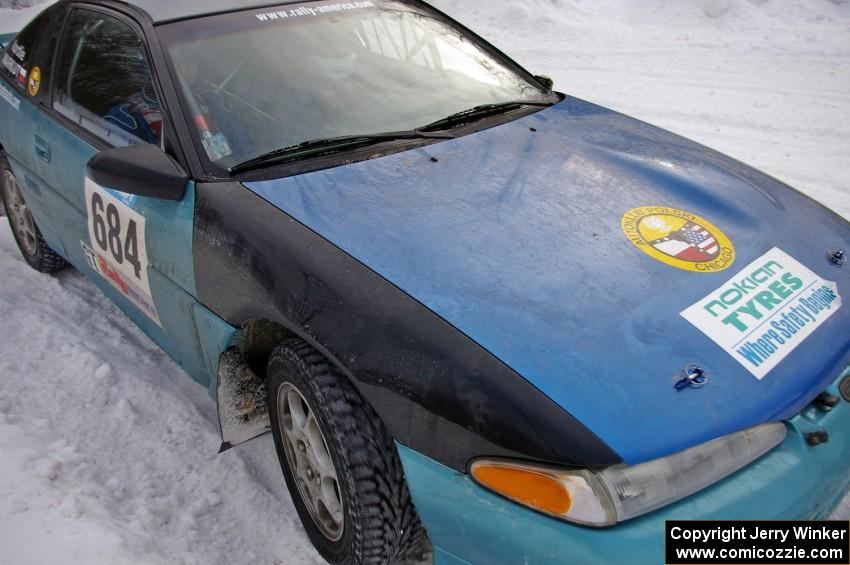 Adam Markut / John Nordlie hug the snowbank in their Eagle Talon on day two of the rally.