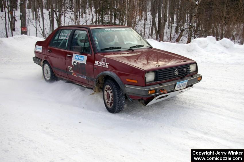 Matt Bushore / Andy Bushore VW Jetta at a 90-right on day two of the rally.