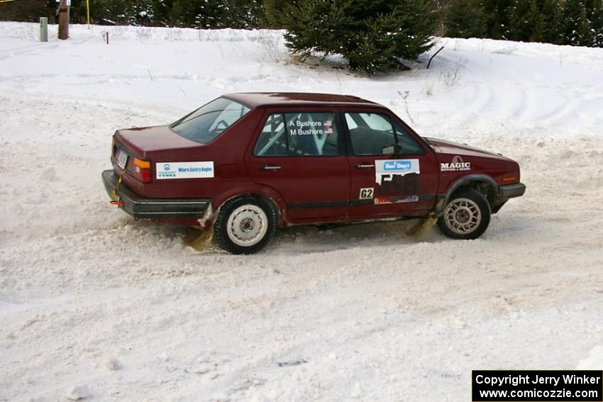 Matt Bushore / Andy Bushore VW Jetta powers out of a 90-right on day two of the rally.