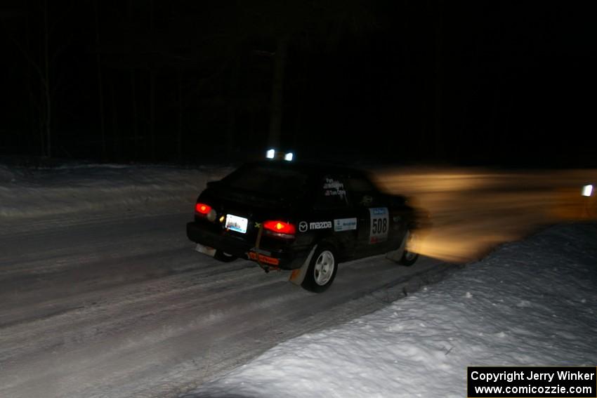 Tom Ottey / Pam McGarvey Mazda 323GTX at the flying finish of the penultimate stage.