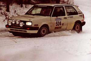 The Art Burmeister / Kent Gardam VW Golf at a hard-right near the end of day two of the rally.