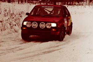 The Carl Seidel / Ryan Johnson VW Golf exits a hard-right near the end of day two of the rally.