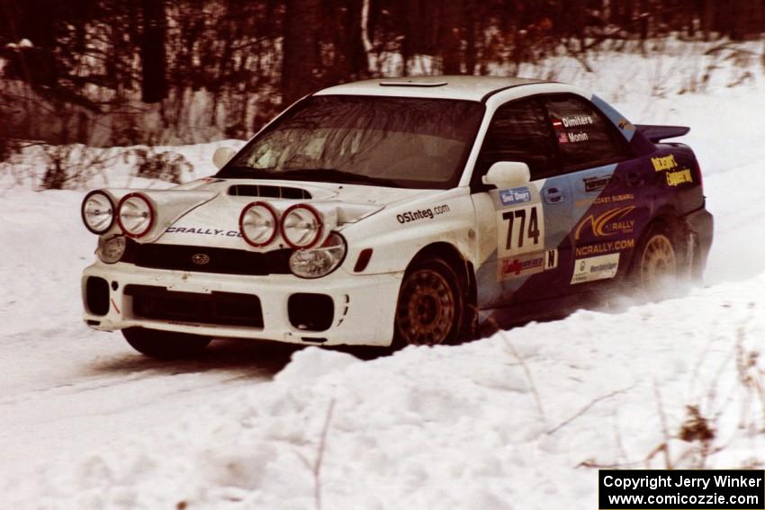 The Otis Dimiters / Peter Monin Subaru WRX STi sets up for a hard-right near the end of day two of the rally.