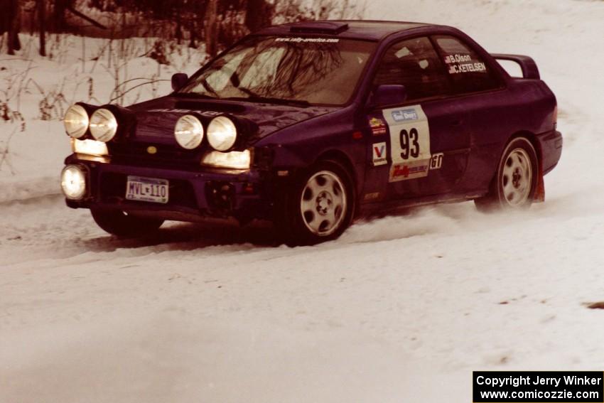 The Bob Olson / Conrad Ketelsen Subaru 2.5RS sets up for a hard-right near the end of day two of the rally.