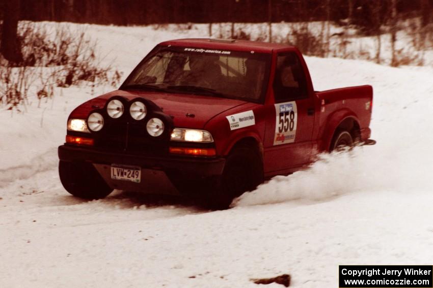 The Jim Cox / Mark Larson Chevy S-10 exits a hard-right near the end of day two of the rally.