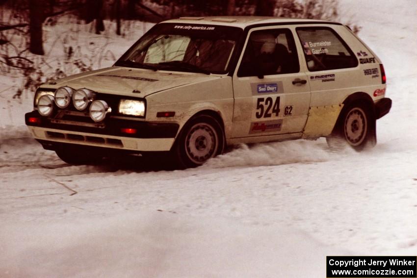 The Art Burmeister / Kent Gardam VW Golf at a hard-right near the end of day two of the rally.