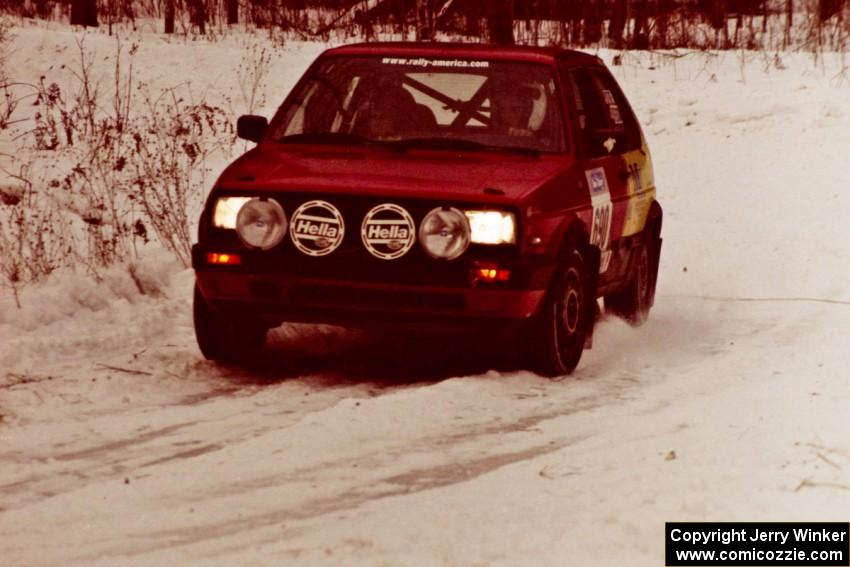 The Carl Seidel / Ryan Johnson VW Golf exits a hard-right near the end of day two of the rally.