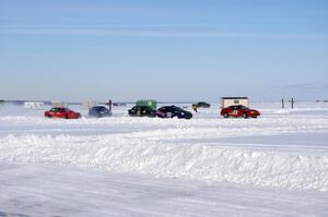 The field lines up for the green flag during one of Saturday's sprint races.