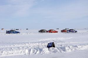 The field lines up for the green flag during one of Saturday's sprint races.