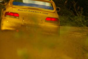 Doug Havir / Scott Putnam Subaru Impreza drifts through a high-speed left-hander near the finish of Halverson Lake, SS1.